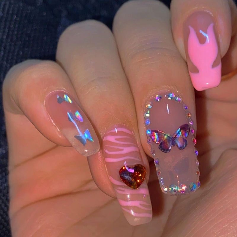Pink Flame Nail Stickers HA0128