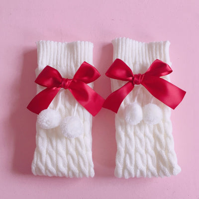 Knitted lolita furball bow socks HA0734