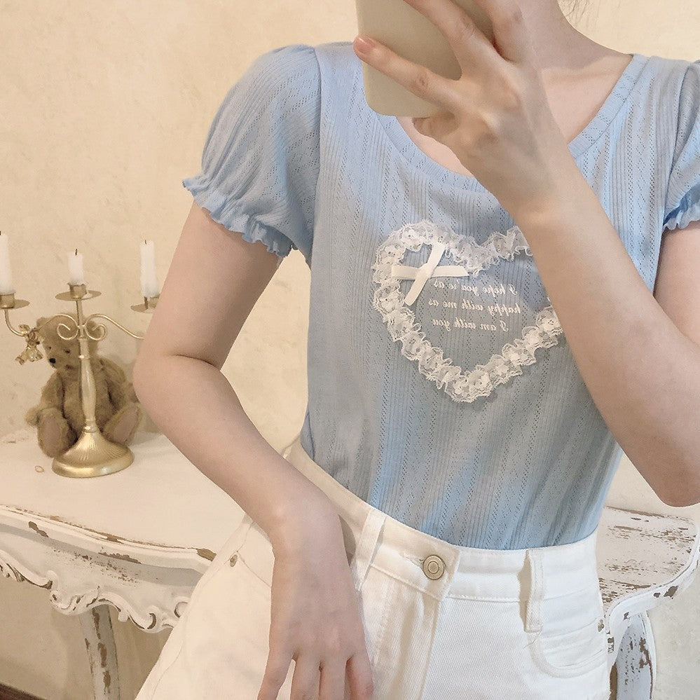 Heart bow cutout T-shirt HA1390
