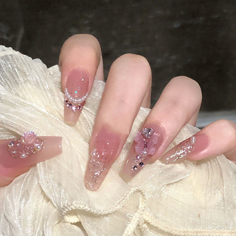 Pink Butterfly Flash Camellia Nail Art HA1074