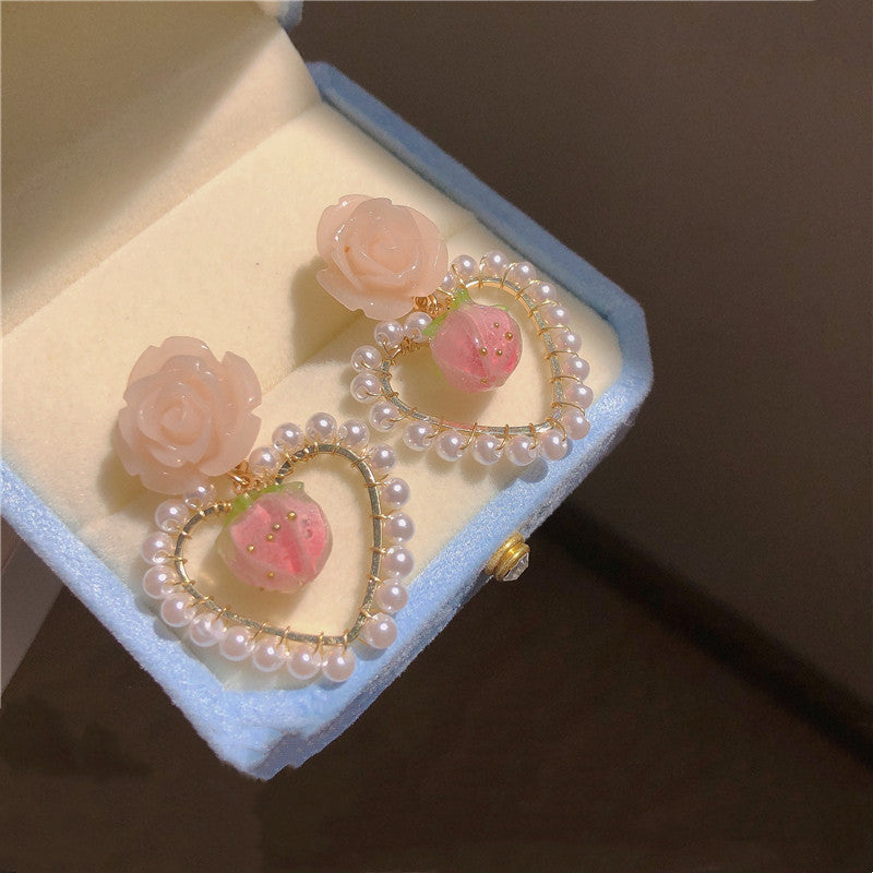 Pink Heart Peach Heart Stud Earrings HA0795