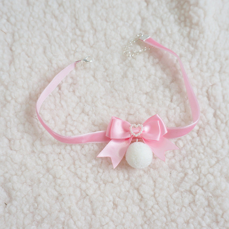 Cute pink furball bow collar HA0503