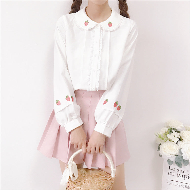 Strawberry Embroidered Long Sleeve Shirt HA1143