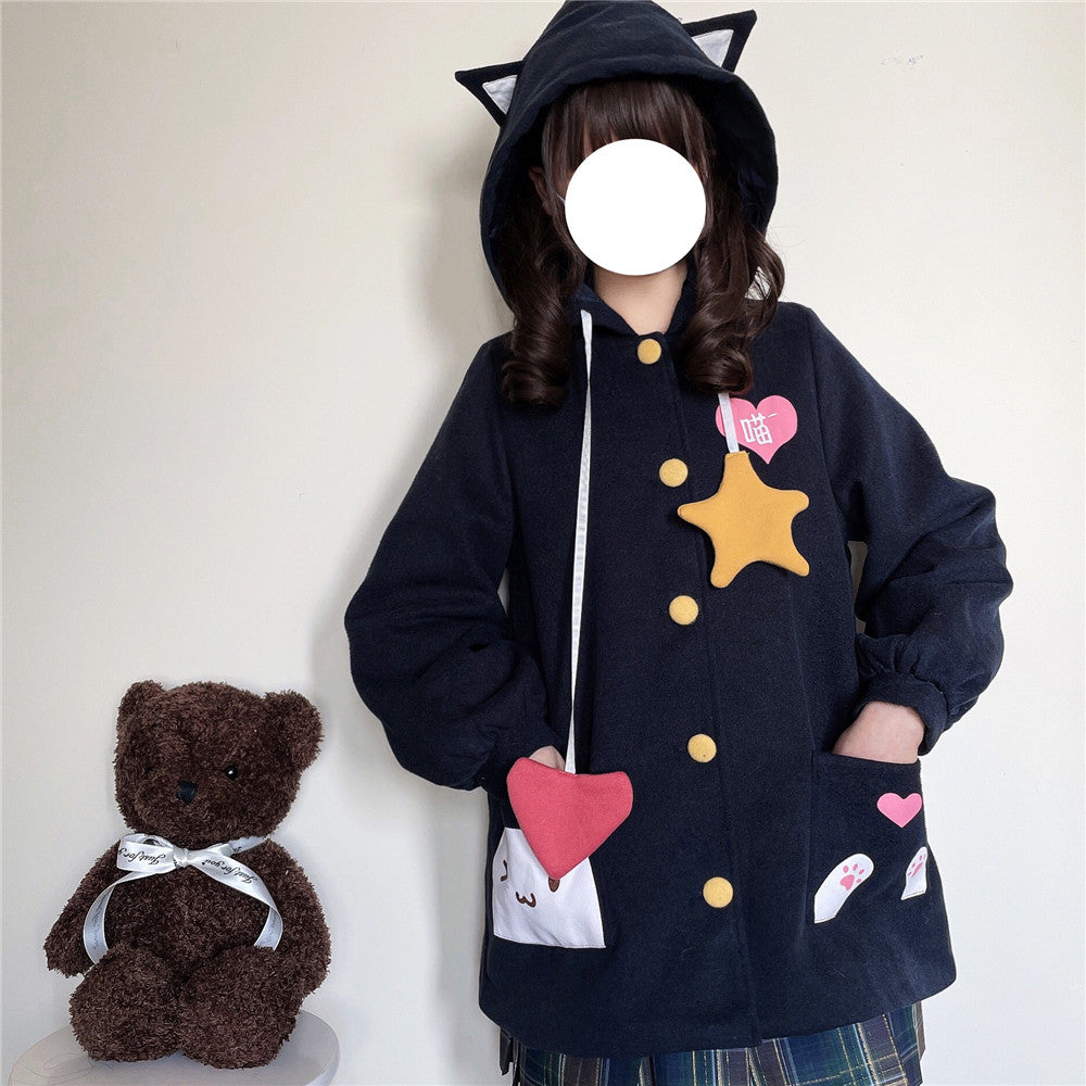 Sweet and cute cat embroidered coat HA1141