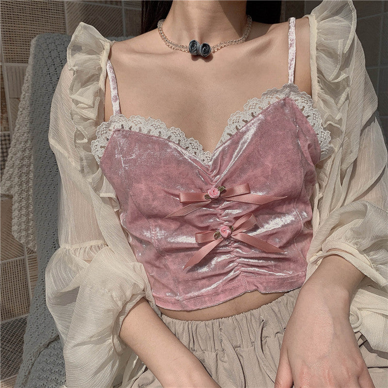 Pink Sweet Velvet Floral Camisole HA0869