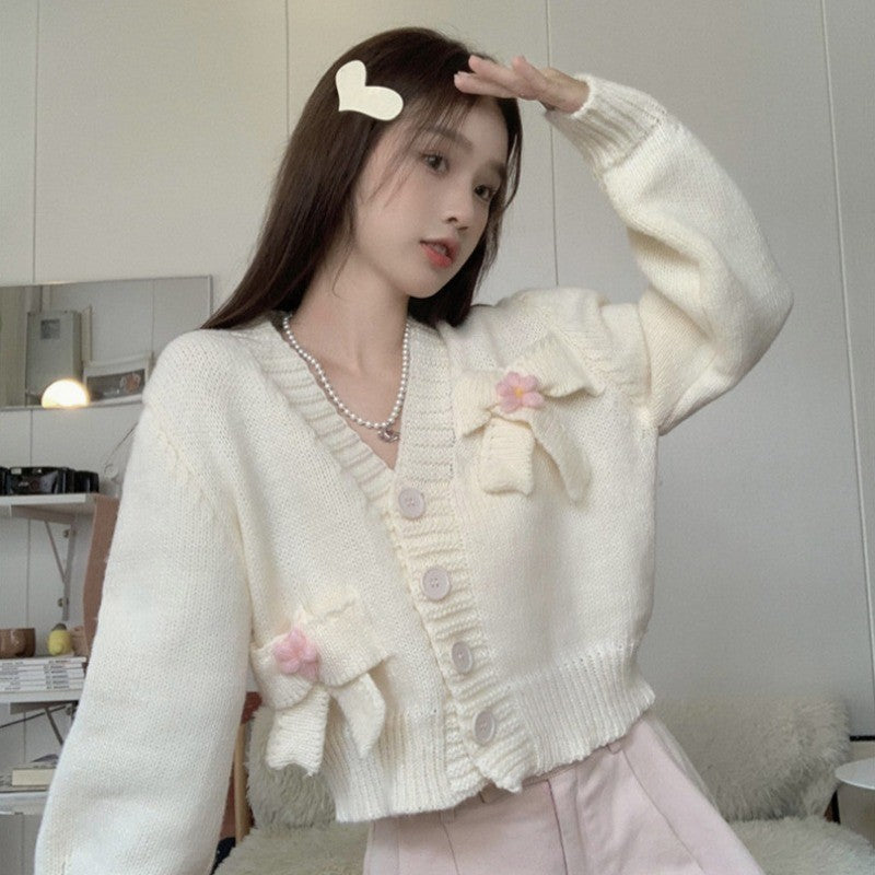 Bowknot v-neck sweater HA1324
