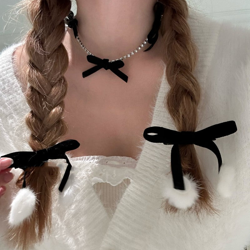 Bow zircon necklace clavicle chain HA1597
