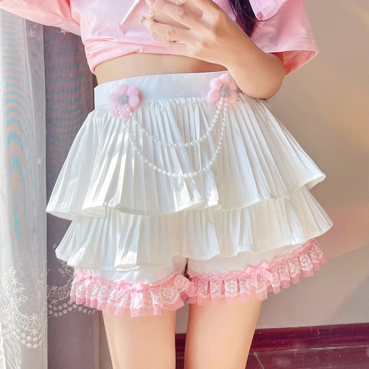 White Floral Pleated Skirt HA0684
