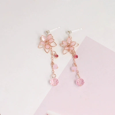 Pink Cherry Blossom Crystal Earrings Earrings Ear Clips HA1994