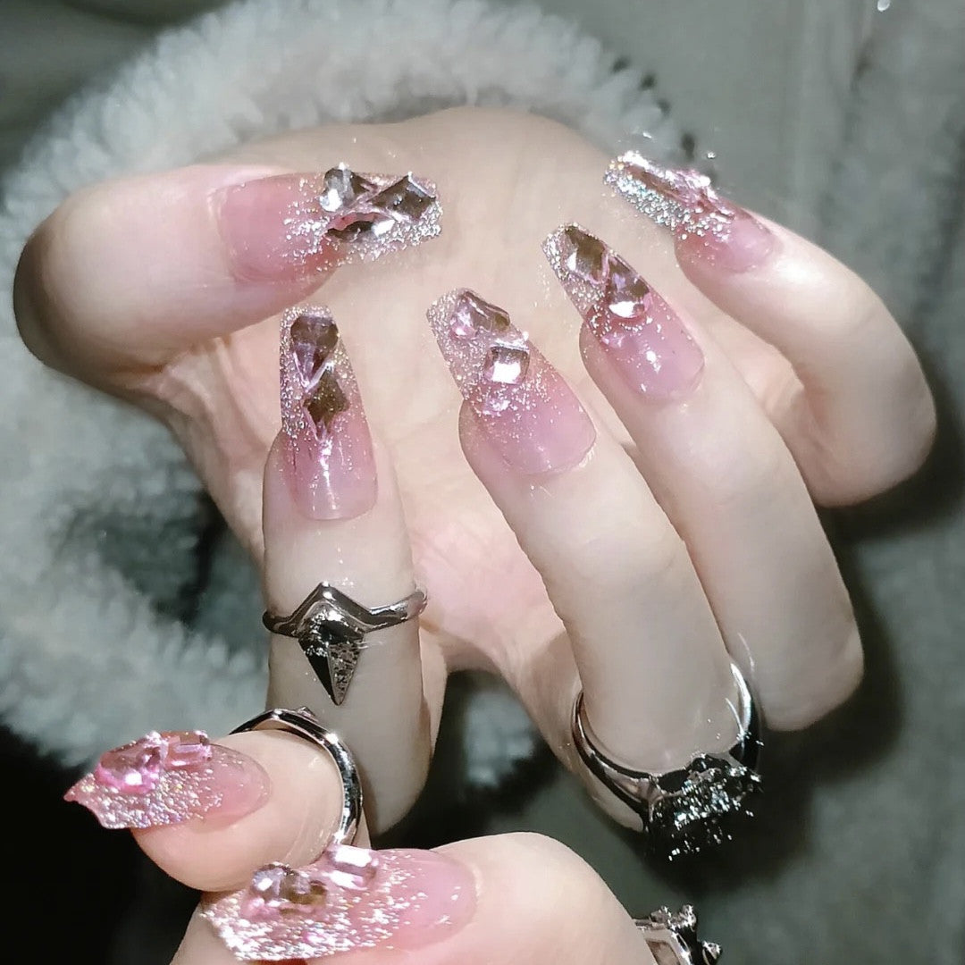 White Flash Pink Diamond Nail Art HA1228