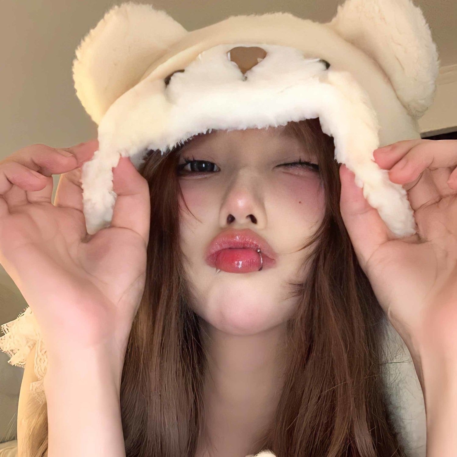 Cute Blush Bear Ears Plush Hat HA1427