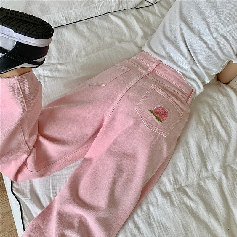 Pink Embroidered Denim Trousers HA1451