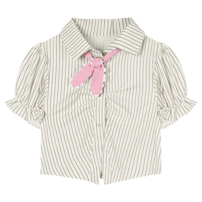 Striped Short Sleeve Shirt Pink Skirt Two-Piece Set HA2175