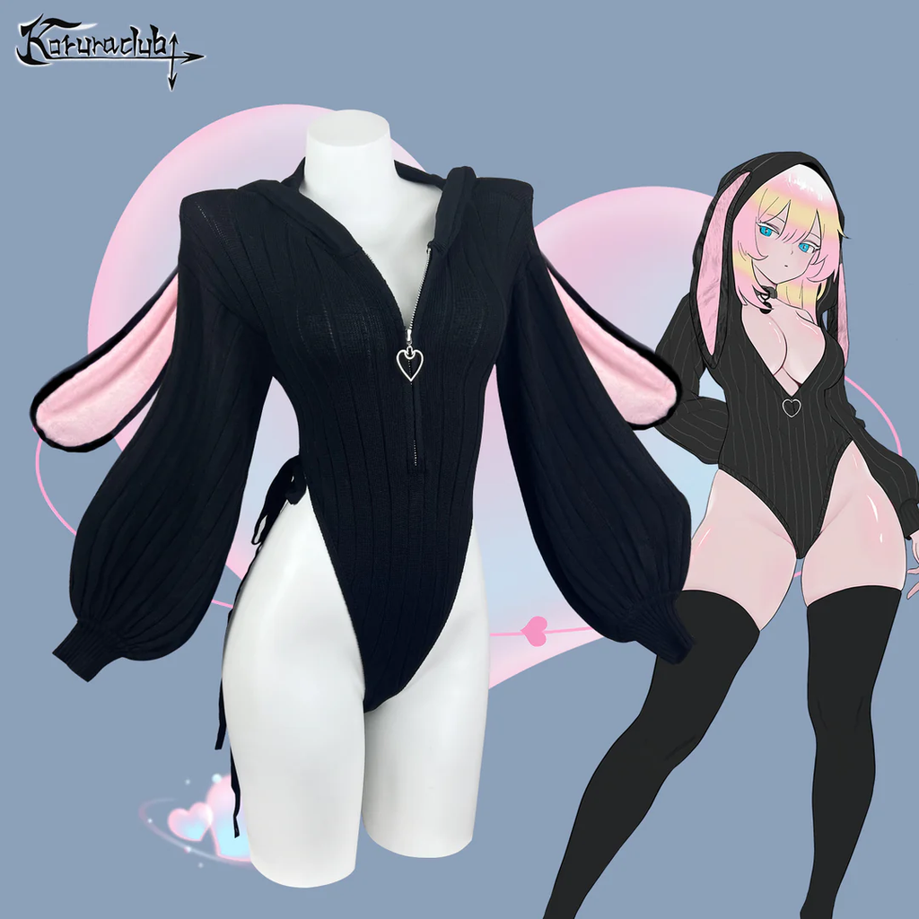 Chic Grey Bunny Ear Hoodie Bodysuit KO64