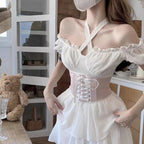 White One Shoulder Halter Neck Princess Dress   HA2202