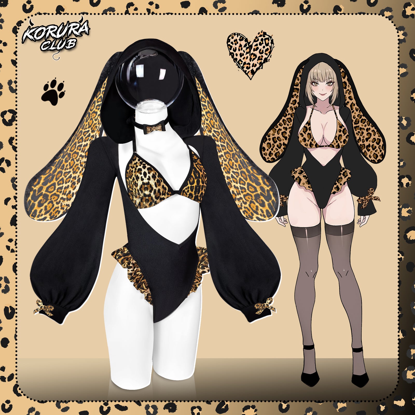 Pre-sale Leopard Print Bunny Cosplay Long-Sleeve Lingerie Set KO146