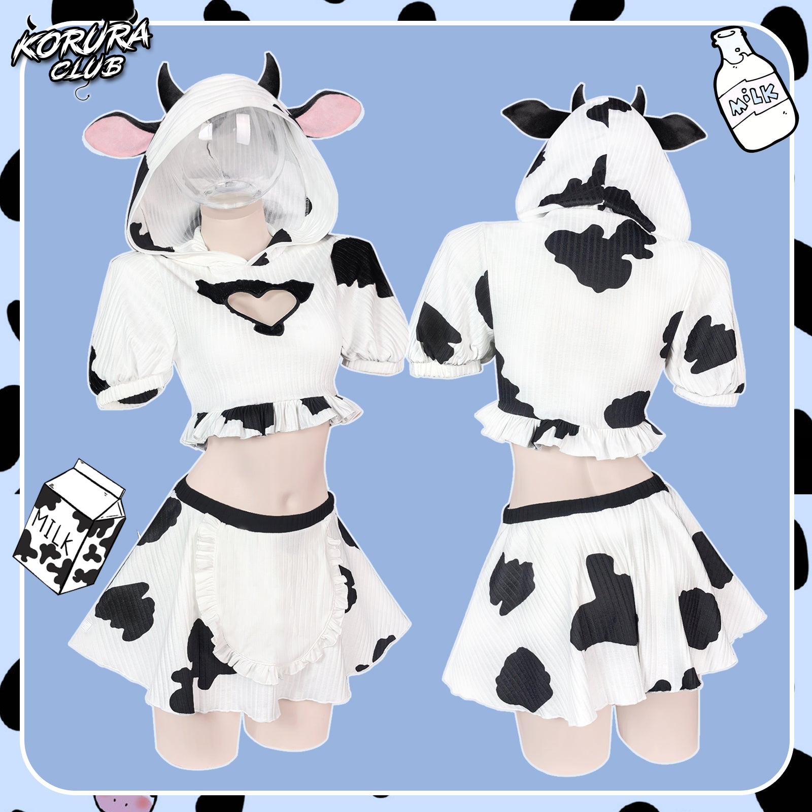 Pre- Sale Cosplay Cow Print Skirt Set KO155