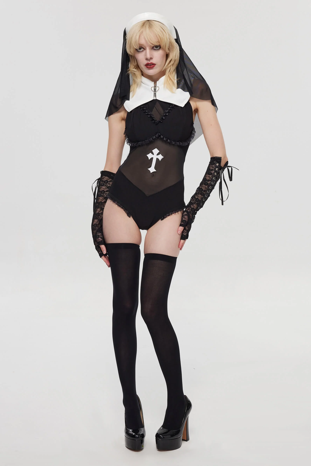 Pre-Sale Gothic Nun Bodysuit Costume (3-Piece Set) HK010