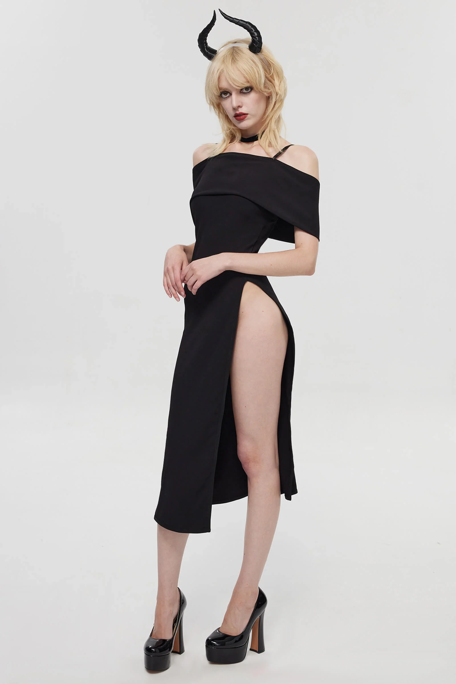 Pre-Sale Gothic Off Shoulder Black Dress HK006