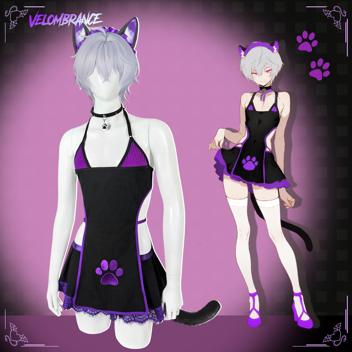 Pre-Order Purple Femboy Cat Cosplay Set (6-Piece Set) AS68