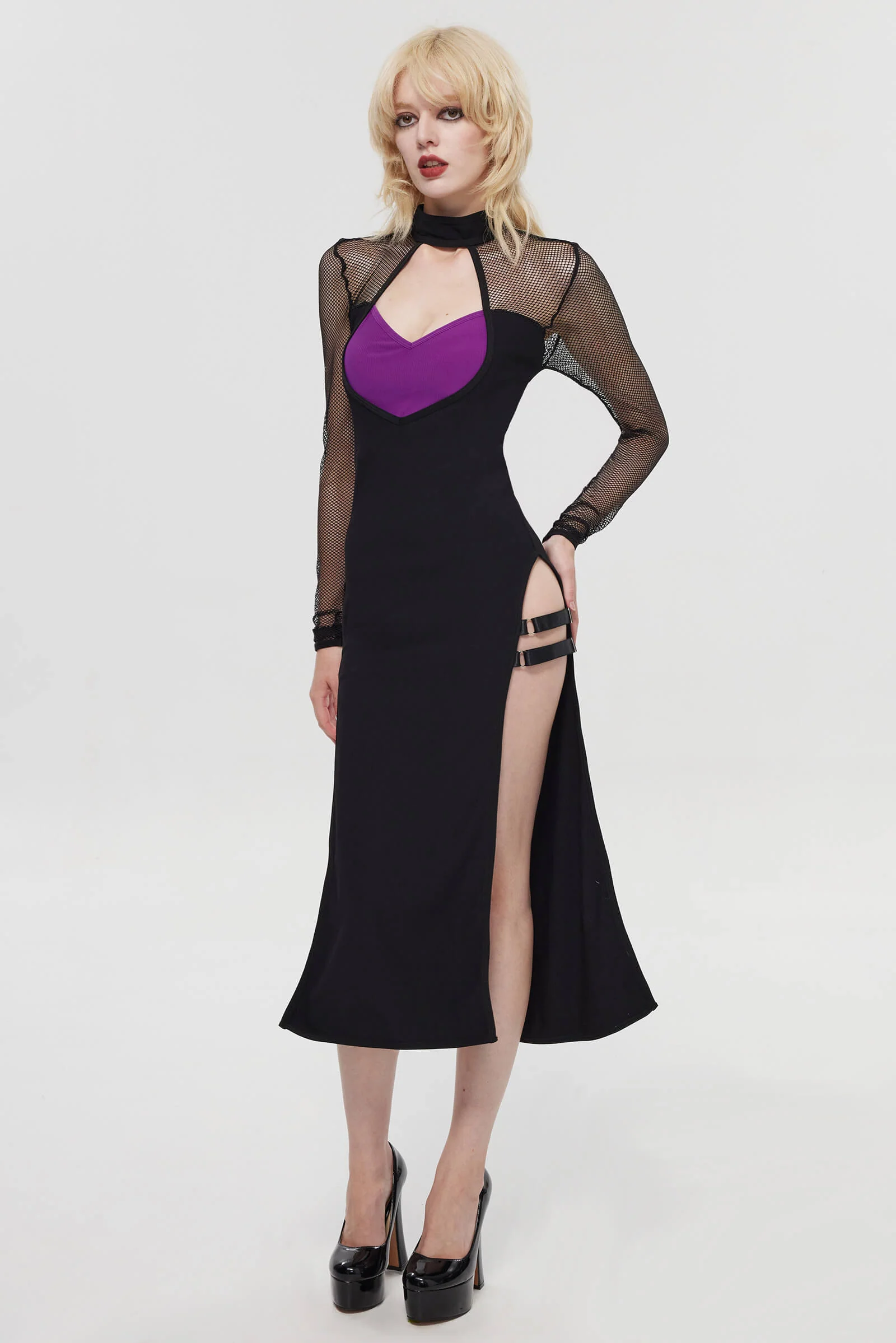 Pre-Sale Dark Gothic Fishnet Maxi Dress HK011