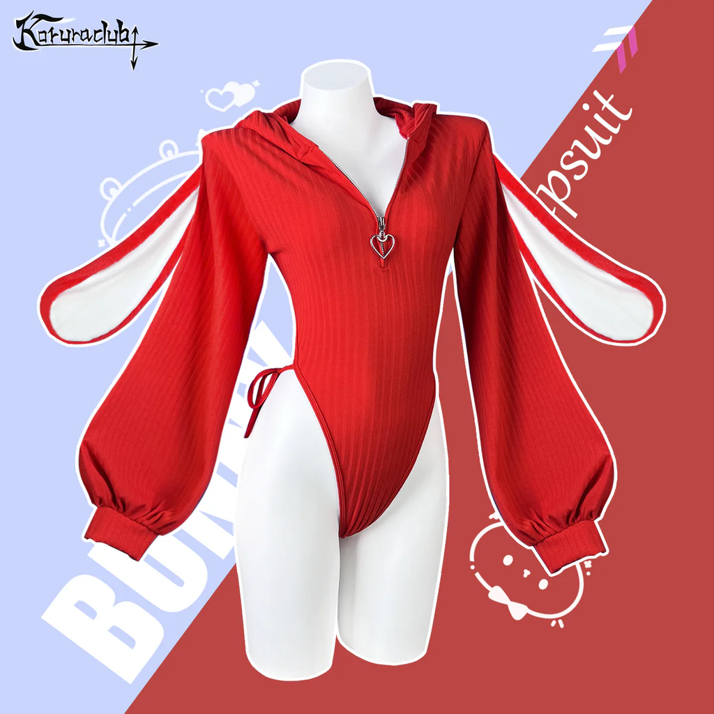 Chic Grey Bunny Ear Hoodie Bodysuit KO64
