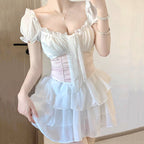 White One Shoulder Halter Neck Princess Dress   HA2202