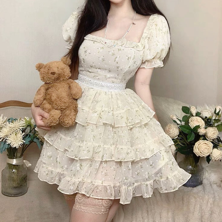 Puff Sleeve Floral Dress   HA2209