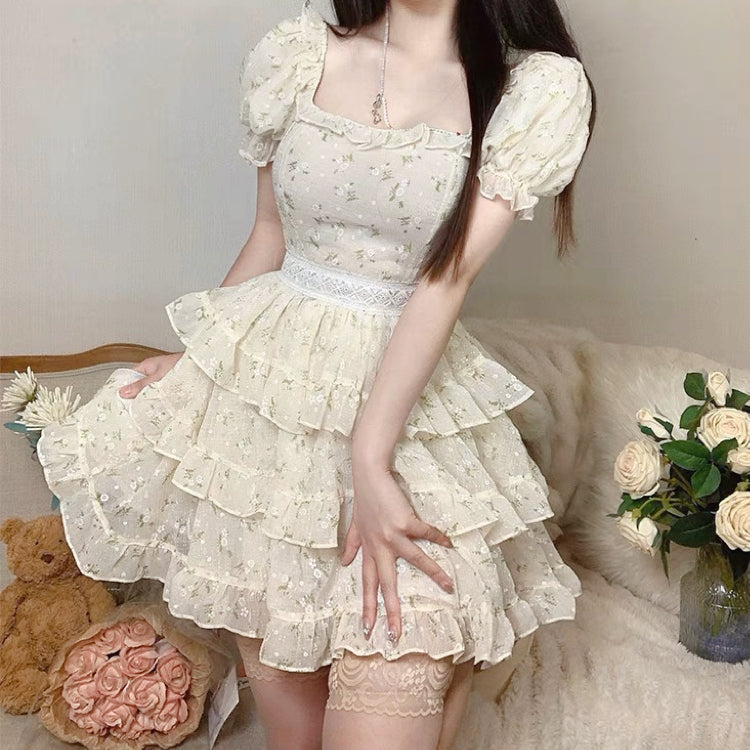 Puff Sleeve Floral Dress   HA2209