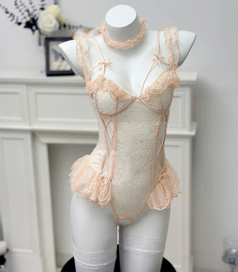 Mesh lace suspender bodysuit HA2991