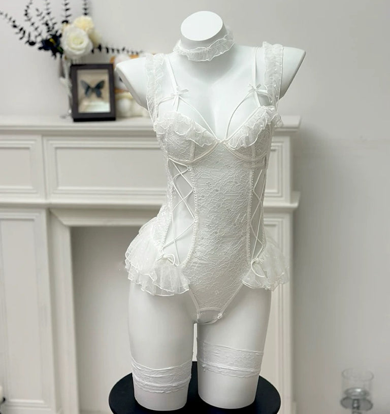Mesh lace suspender bodysuit HA2991