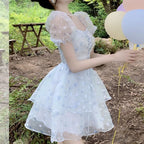 Square Neck Puff Sleeve Floral Dress  HA0665