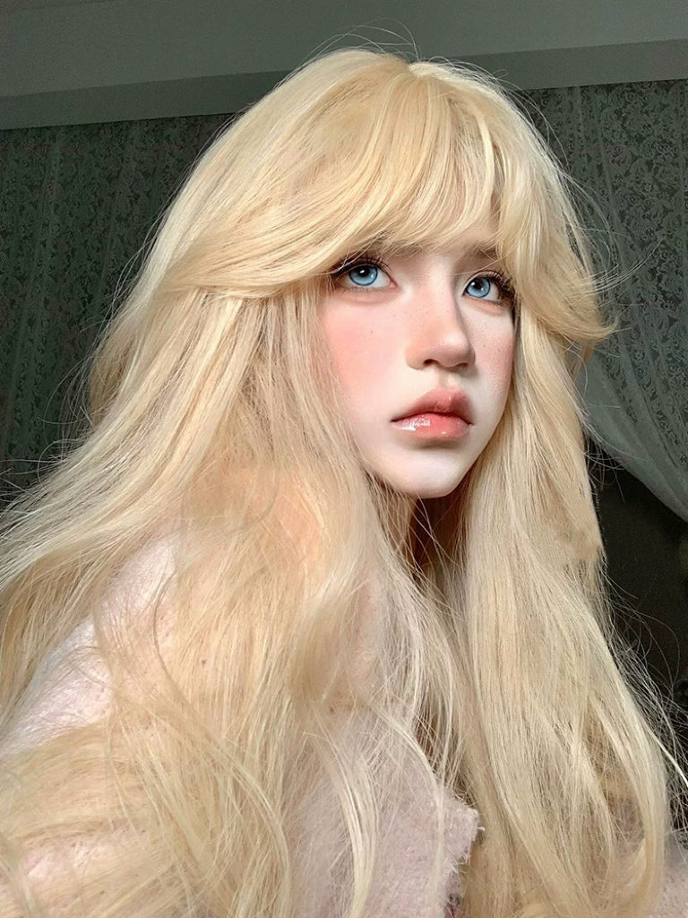 Blonde long curly wig HA2411