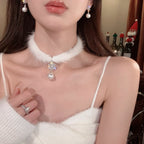 Feather Snowflake Pearl Earrings Necklace HA2415