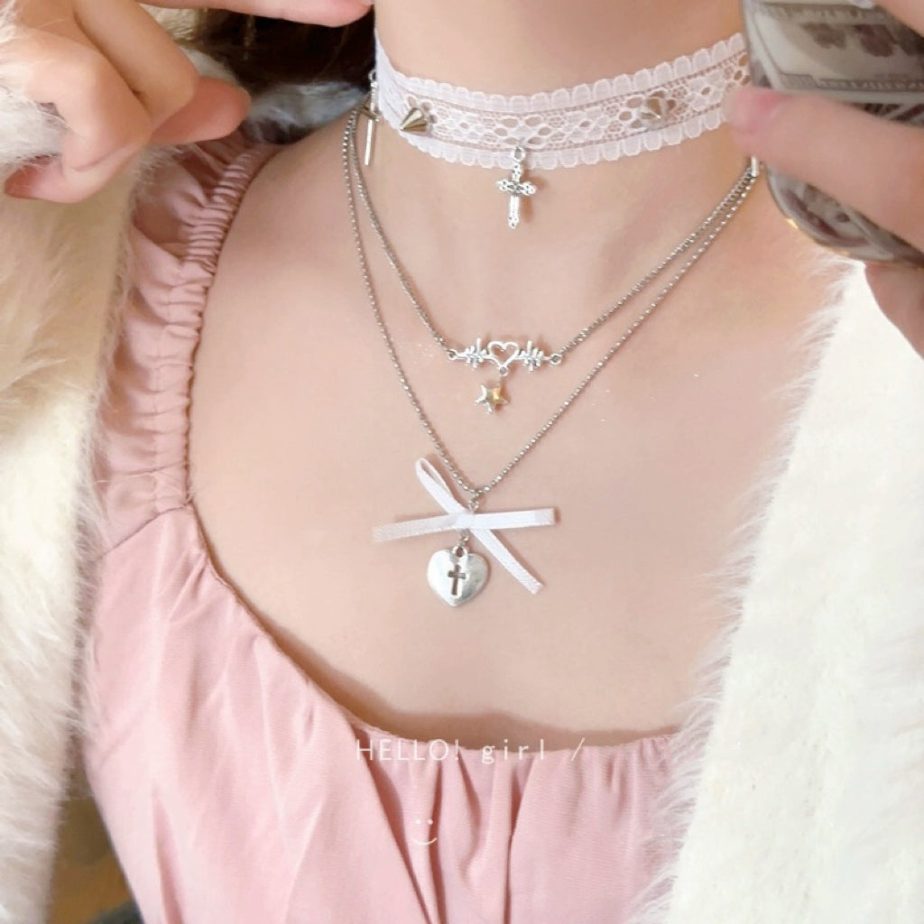 White lace cross clavicle necklace HA2423