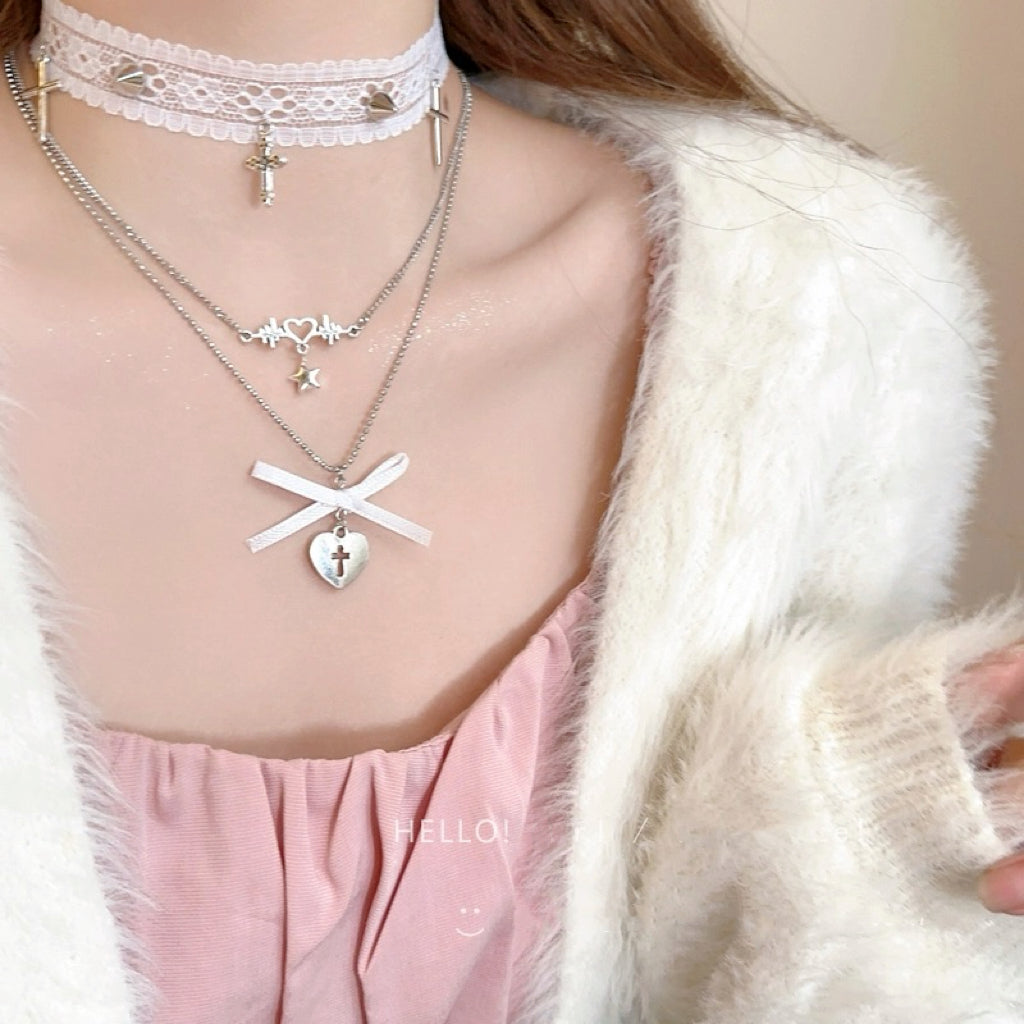 White lace cross clavicle necklace HA2423