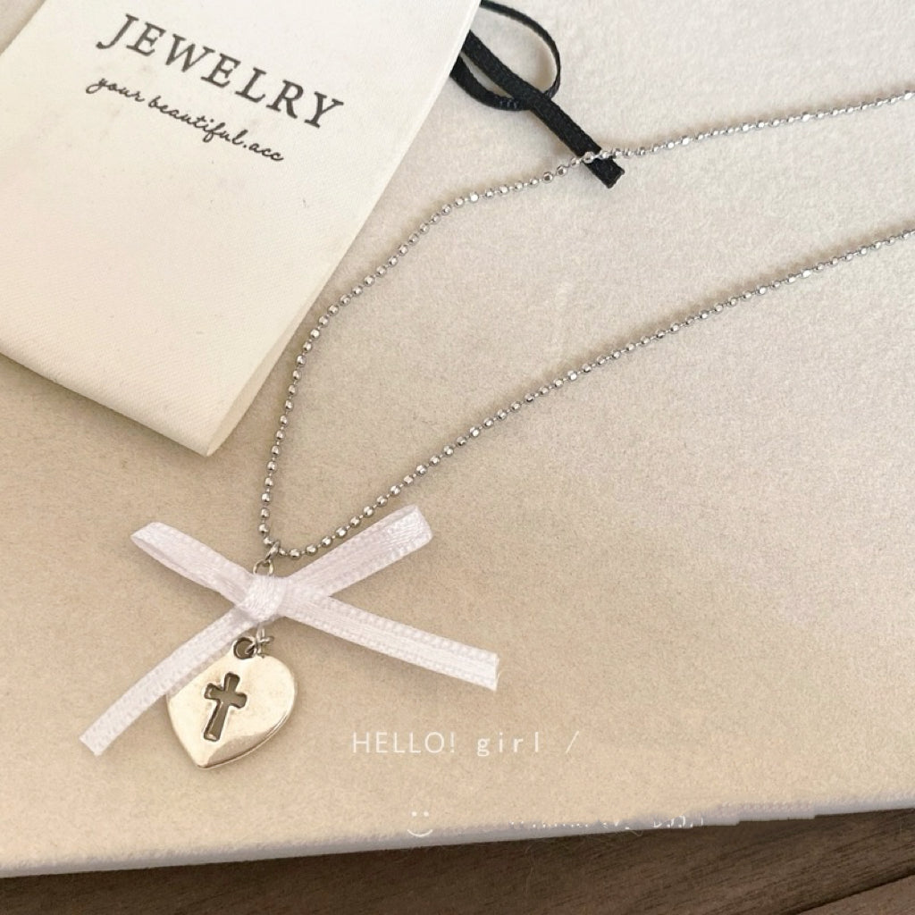 White lace cross clavicle necklace HA2423