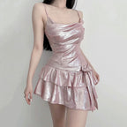 Pink shiny pleated dress HA2425