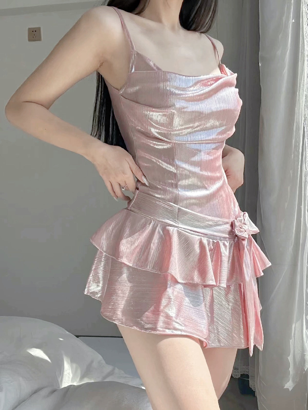 Pink shiny pleated dress HA2425