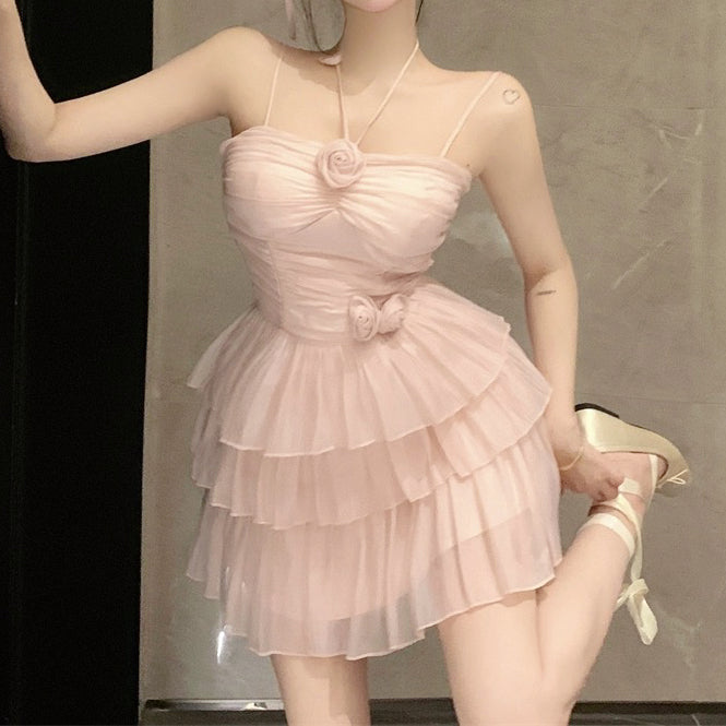 Halter neck waist slim suspender dress  HA1953