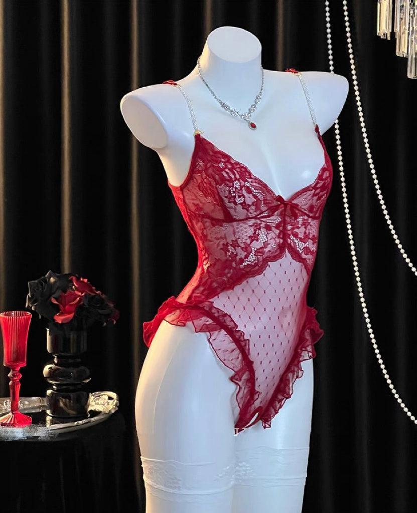 Red lace jumpsuit HA3000