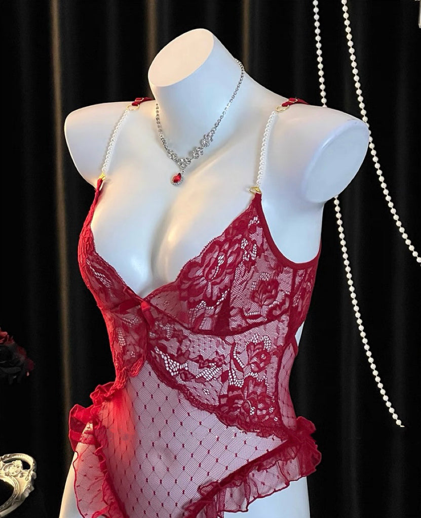 Red lace jumpsuit HA3000