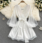 Lace V-neck waist dress HA2460