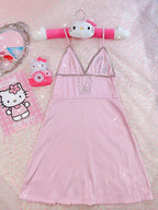 Butterfly rhinestone pink suspender dress HA2461
