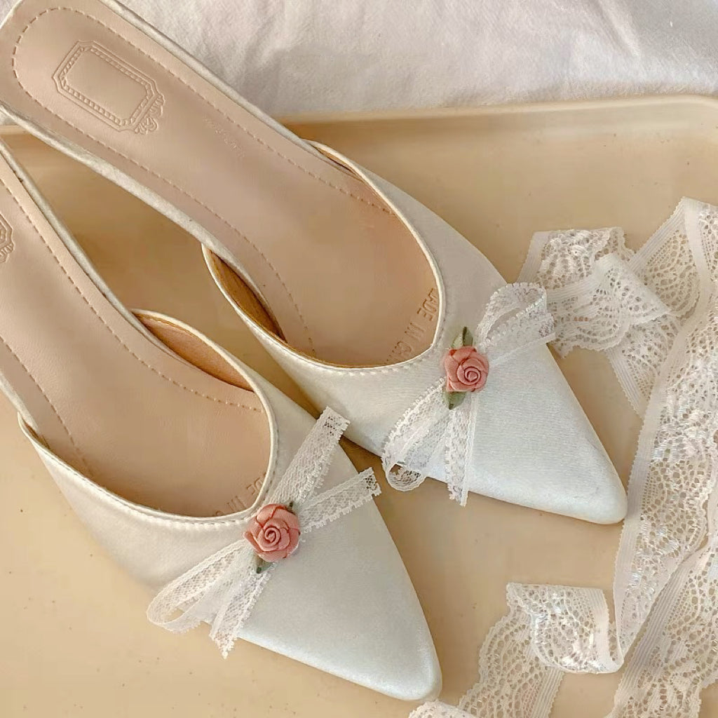 Satin Pointed Toe Low Heel Slides  HA1980