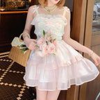 Pink princess lace suspender dress  HA1997