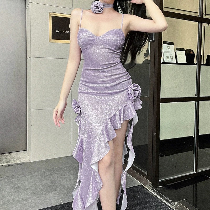 Flower sparkling suspender dress HA2470