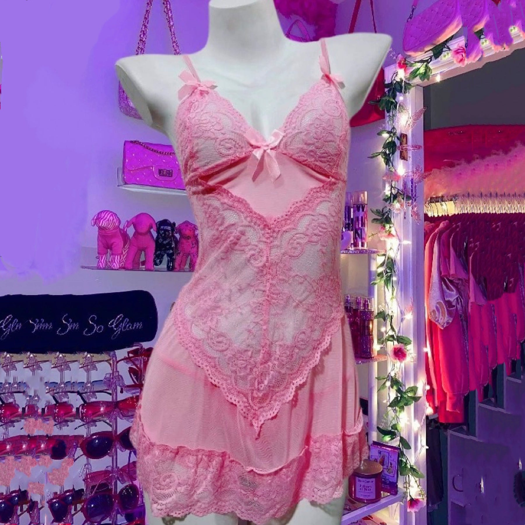 Mesh bowknot nightdress dress  HA2085