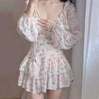 Open Back Puff Sleeve Floral Shirt HA2173