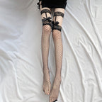 Black silk fishnet socks with bow   HA1801